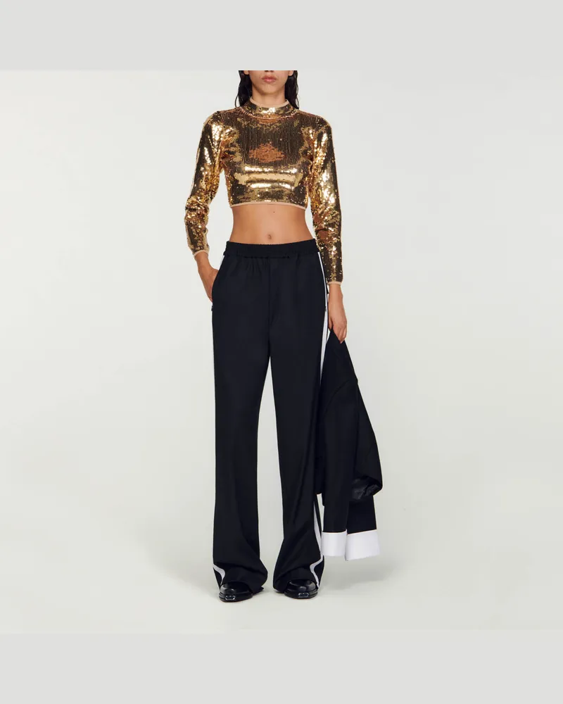 Sandro Kurzer Strickpullover mit Pailletten Gold
