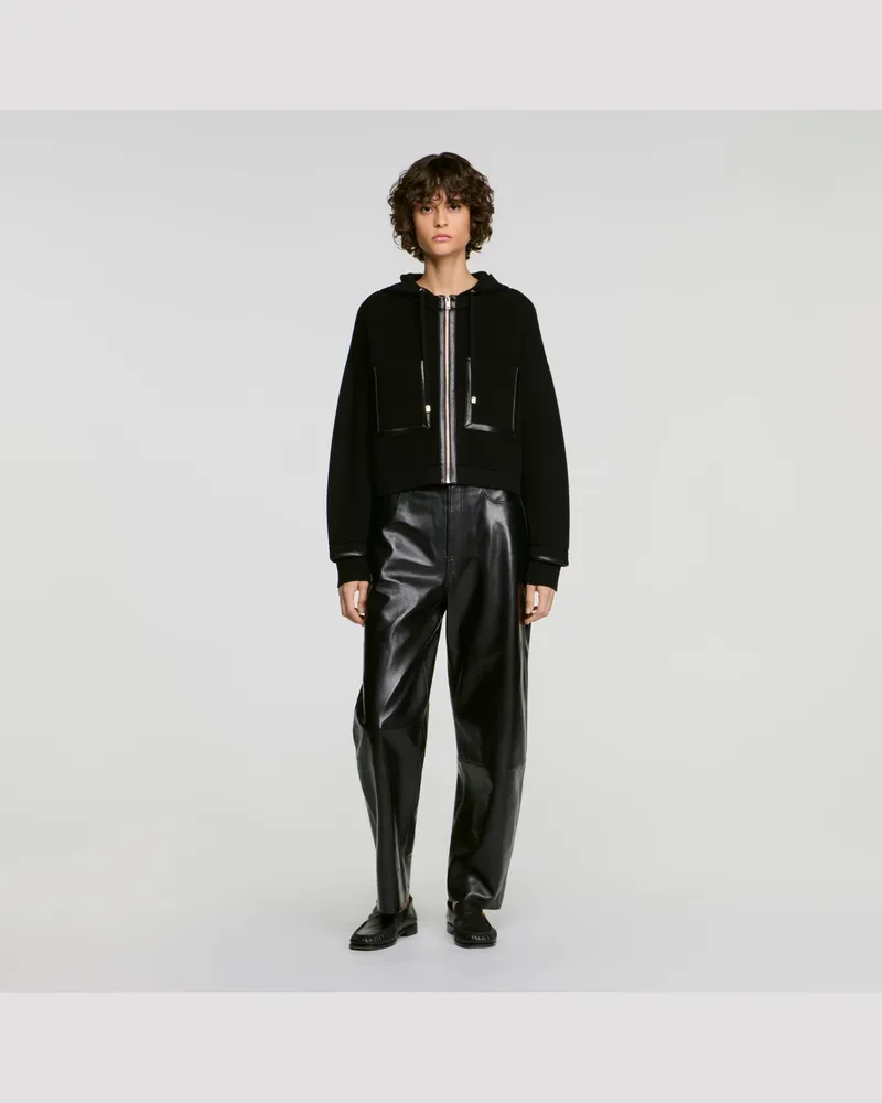 Sandro Kapuzen-Cardigan mit Lederdetails Schwarz
