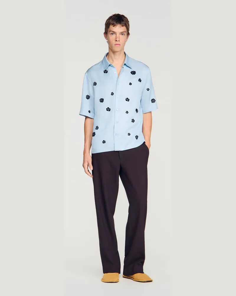 Sandro Fließendes Hemd mit Blumenprint Himmel-blau