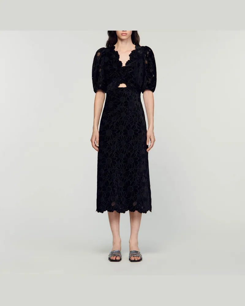 Sandro Langes Samtkleid Schwarz