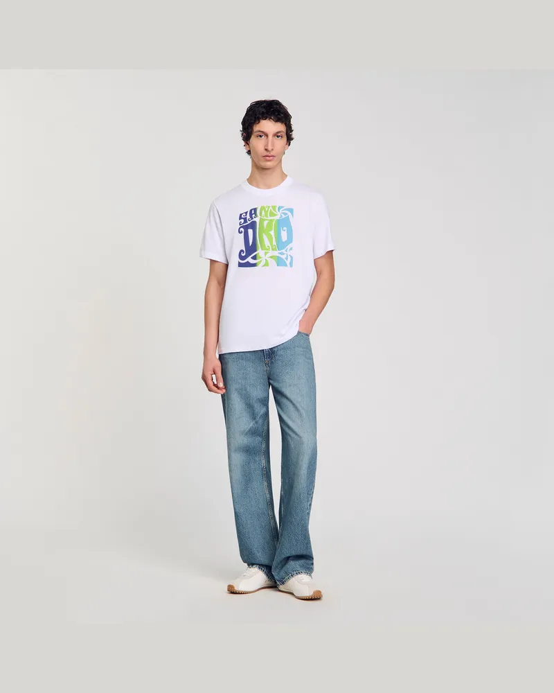 Sandro Baumwoll-T-Shirt mit Wellenmuster Optic