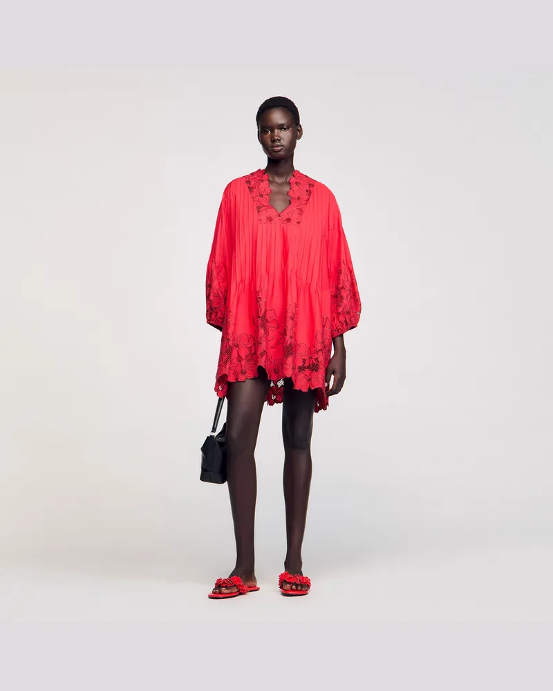 Sandro Kurzes Kleid mit Blumendetails Rot