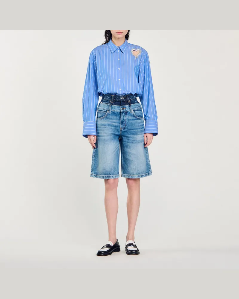 Sandro Bermudashorts aus Jeans mit Doppelgürtel Jeansblau