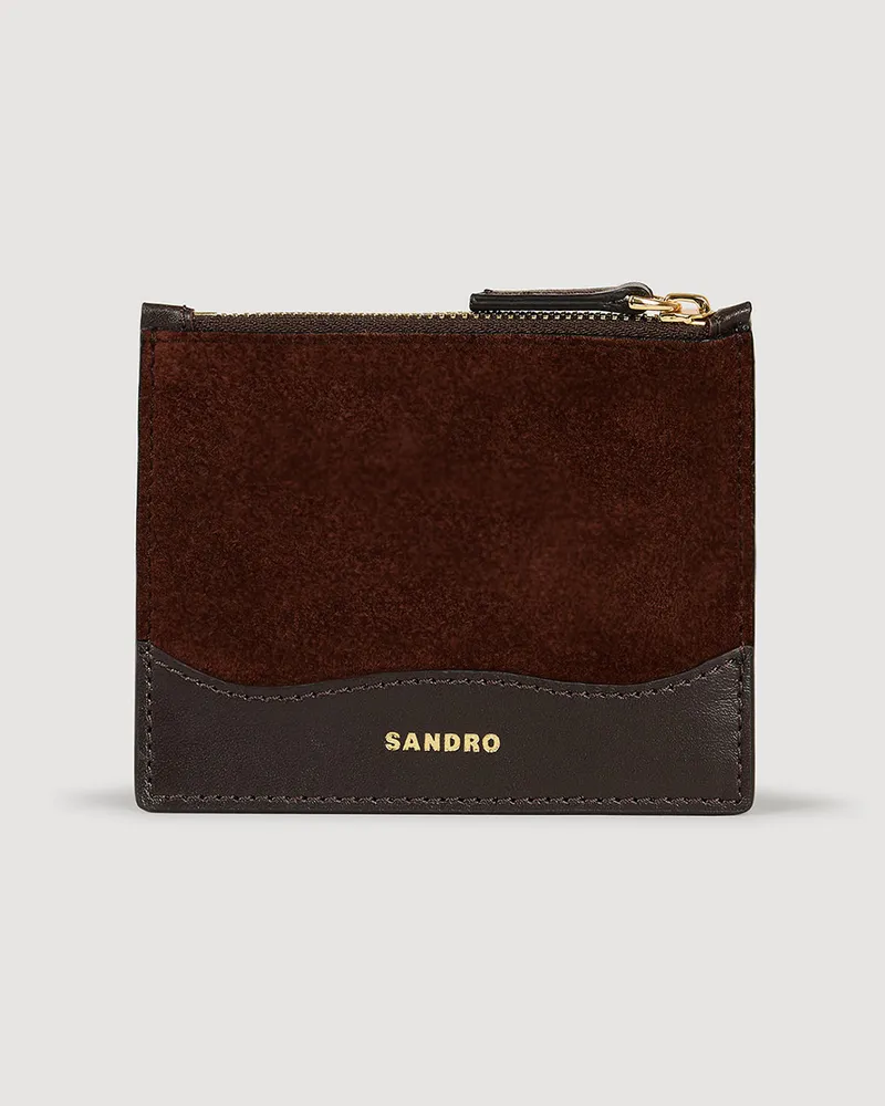 Sandro Kartenetui aus Leder und Velours Mahogany