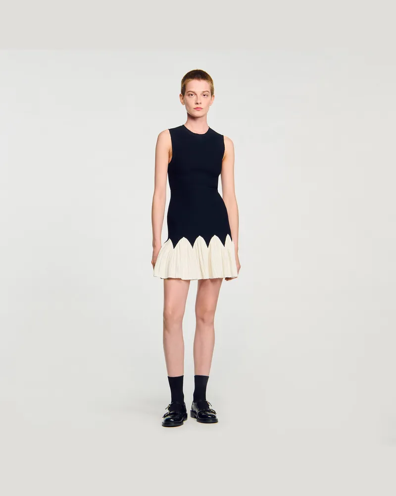 Sandro Kurzes zweifarbiges Strickkleid Schwarz