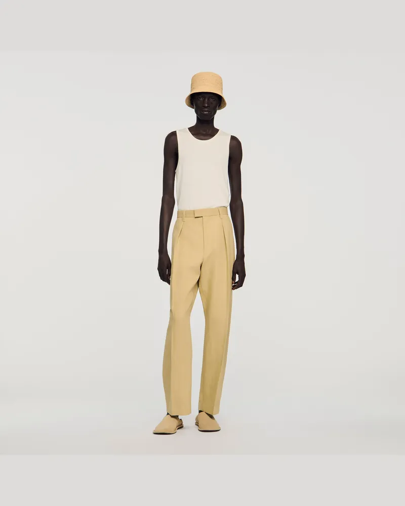Sandro Weite Bundfaltenhose Beige