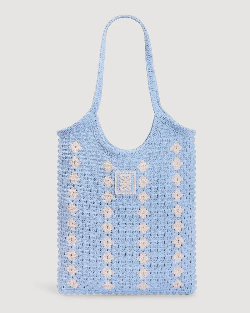 Sandro Zweifarbige Tasche mit Häkelmuster Himmel-blau