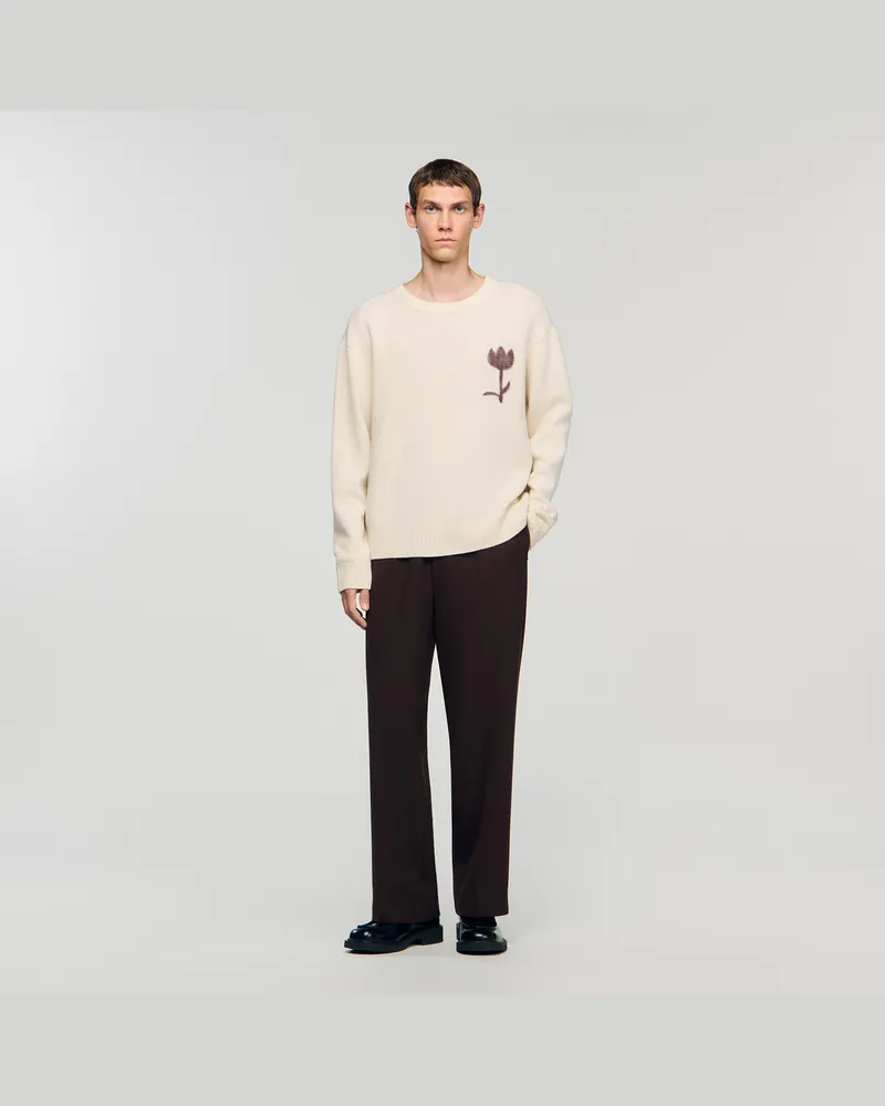 Sandro Wollpullover mit Blumendetail Butter