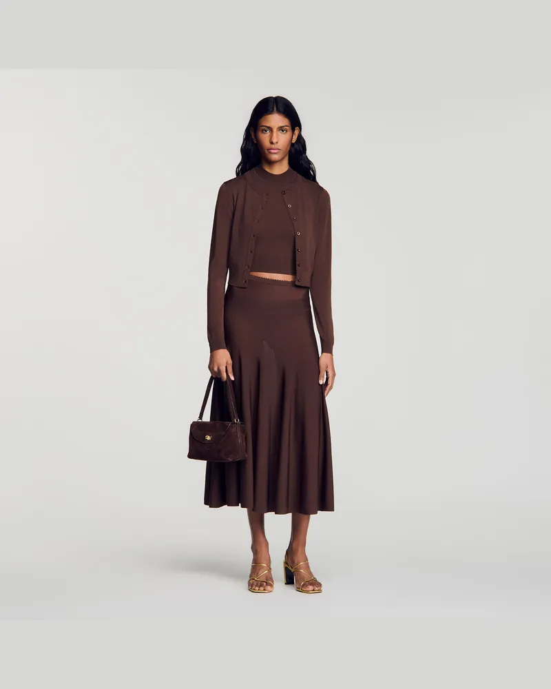 Sandro Transparenter Strickcardigan Braun