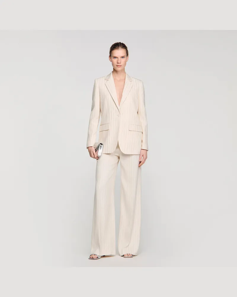 Sandro Gestreifter taillierter Blazer Ecru