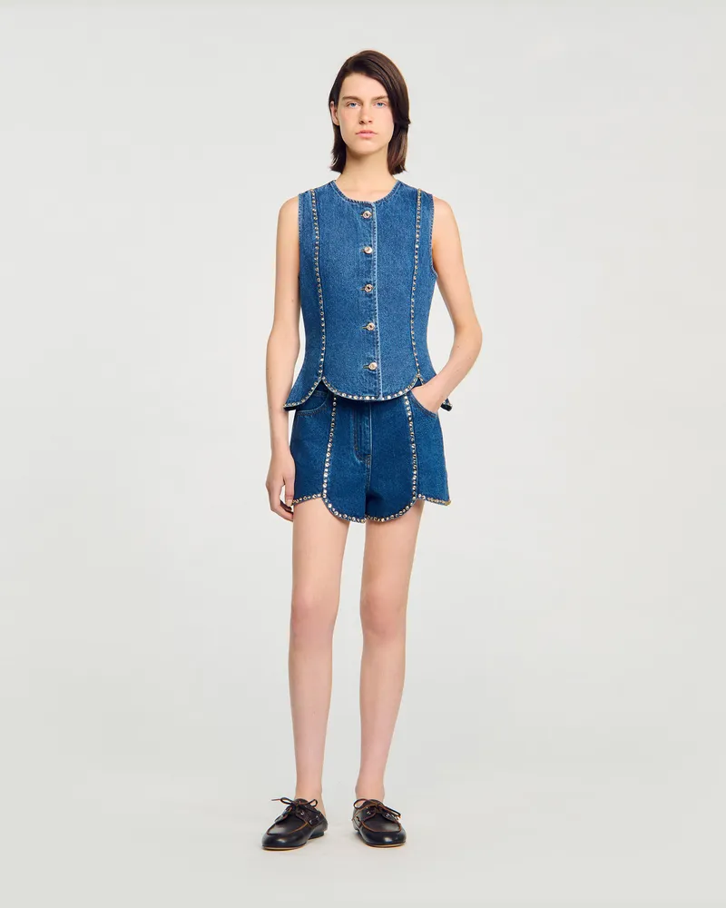 Sandro Top aus Denim mit Strass Jeansblau