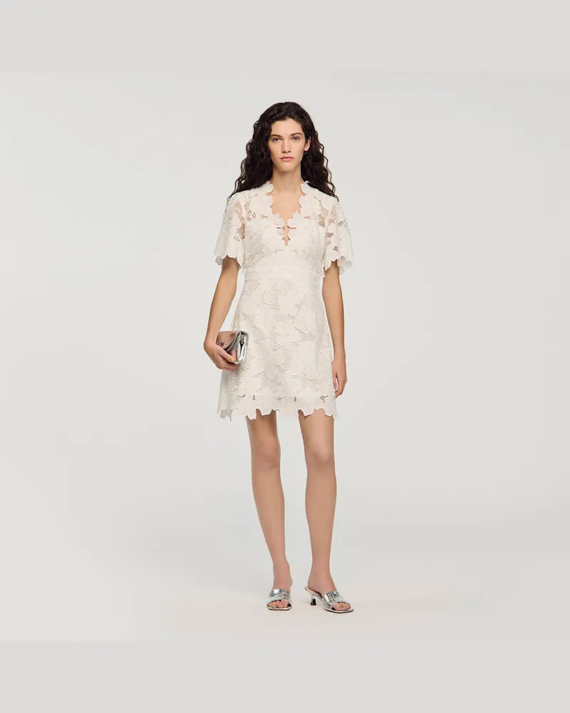 Sandro Kurzes Kleid mit Blumendruck Weiß
