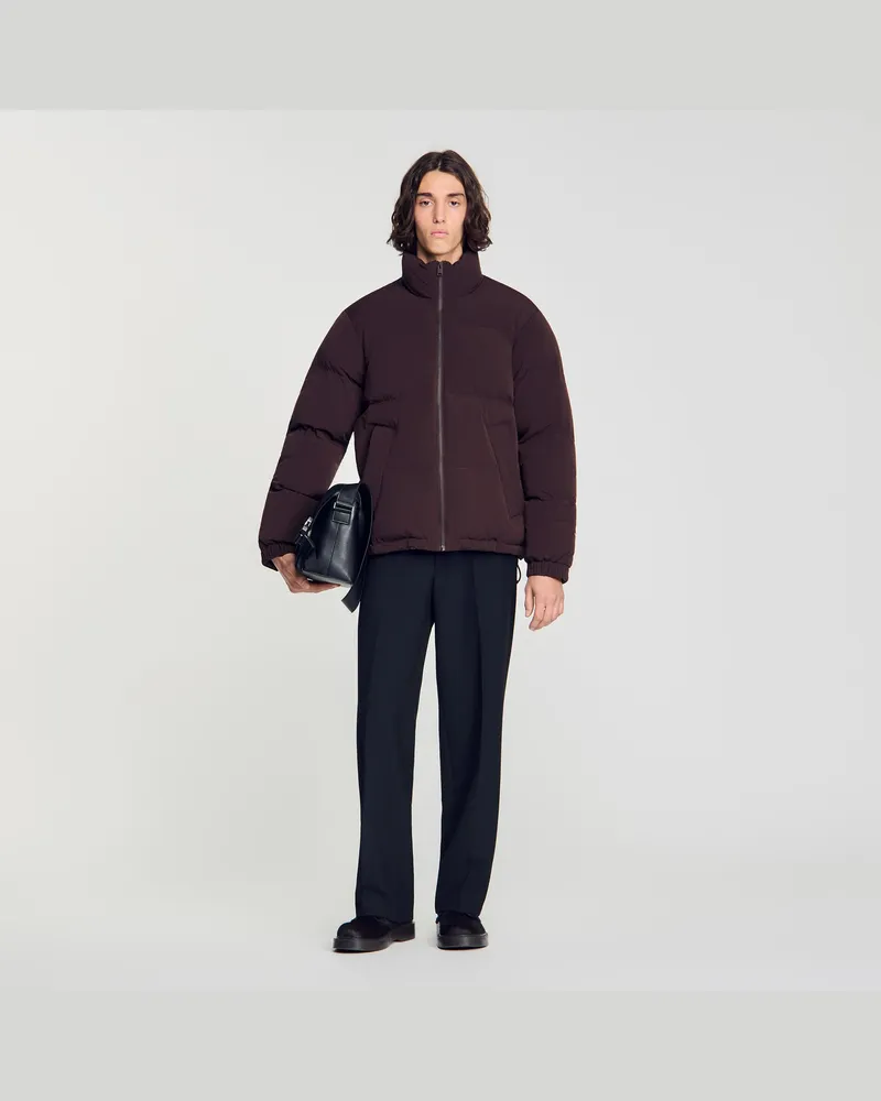 Sandro Zip-Daunenjacke aus Tech-Gewebe Schokolade