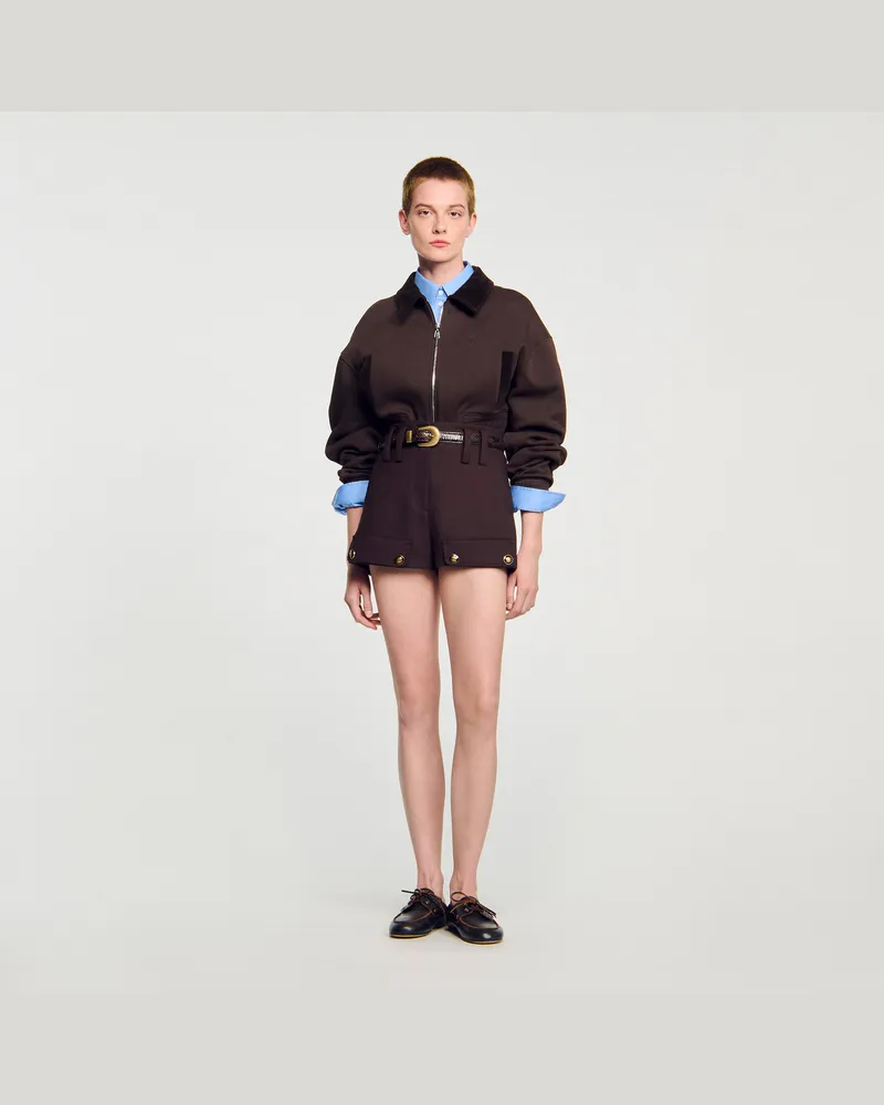 Sandro Kurzes Sweatshirt, zwei Materialien Braun
