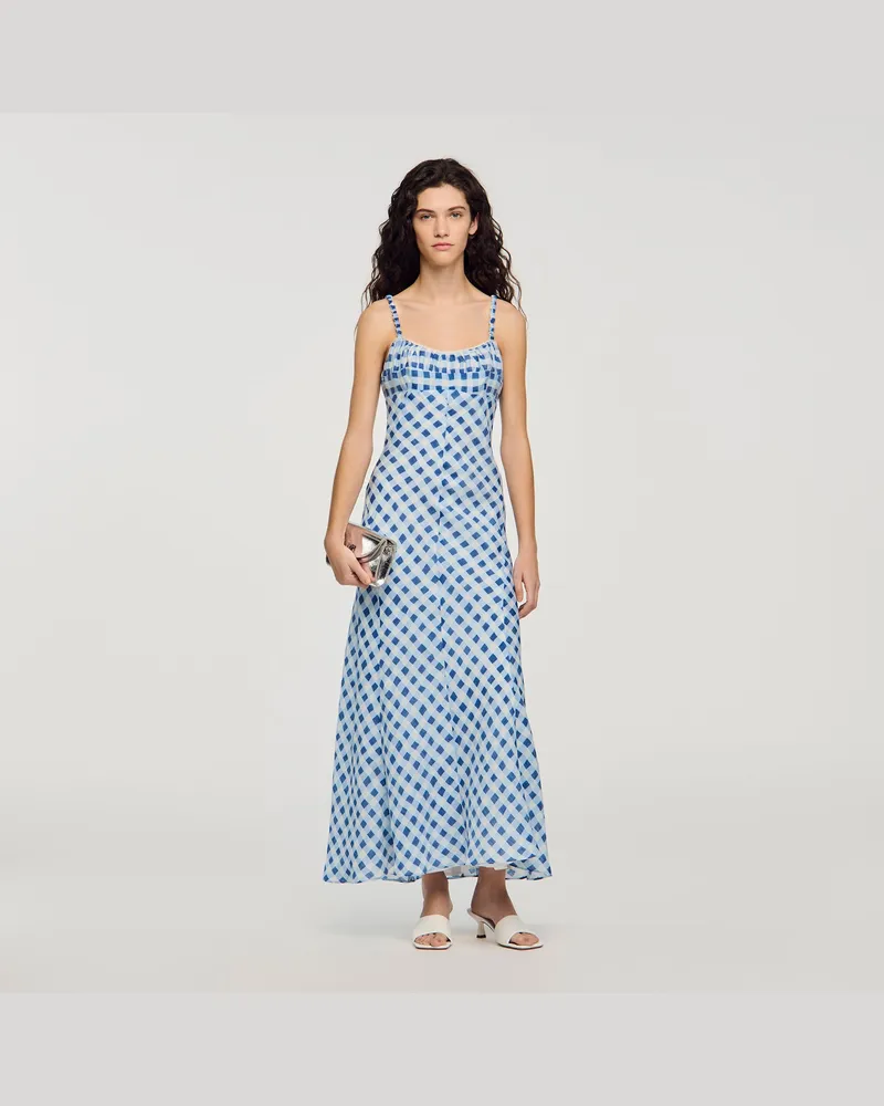 Sandro Langes Vichy-Leinenkleid Blau