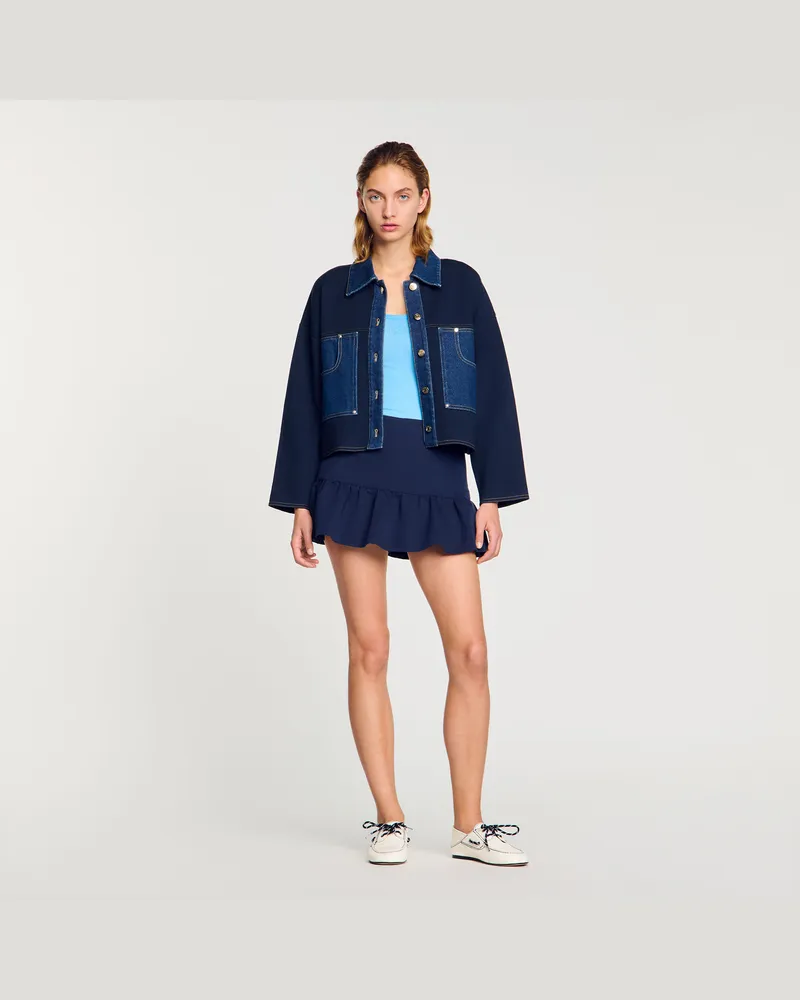 Sandro Cardigan mit Denim-Details Marine