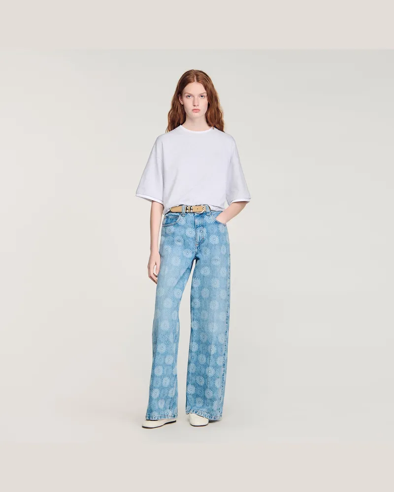 Sandro Weite Jeans mit Blumenprint Jeansblau