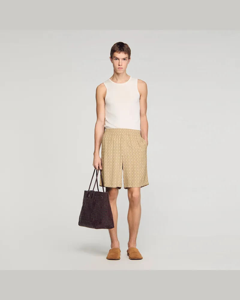 Sandro Fließende Shorts mit Ketten-Print Havanna