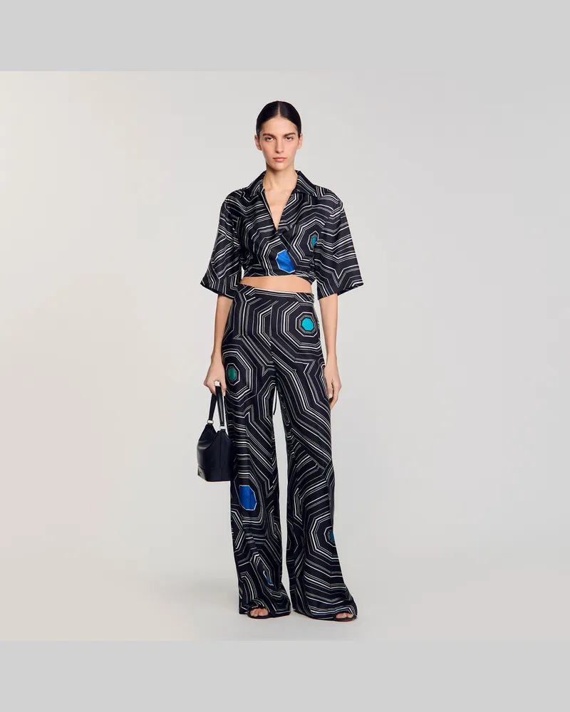 Sandro Seidenhemd mit Spiralenprint Schwarz