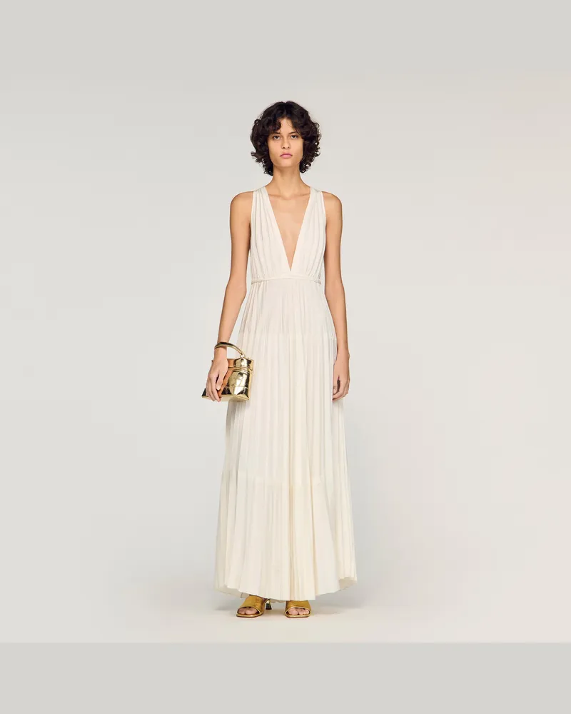 Sandro Langes Plisseekleid Ecru