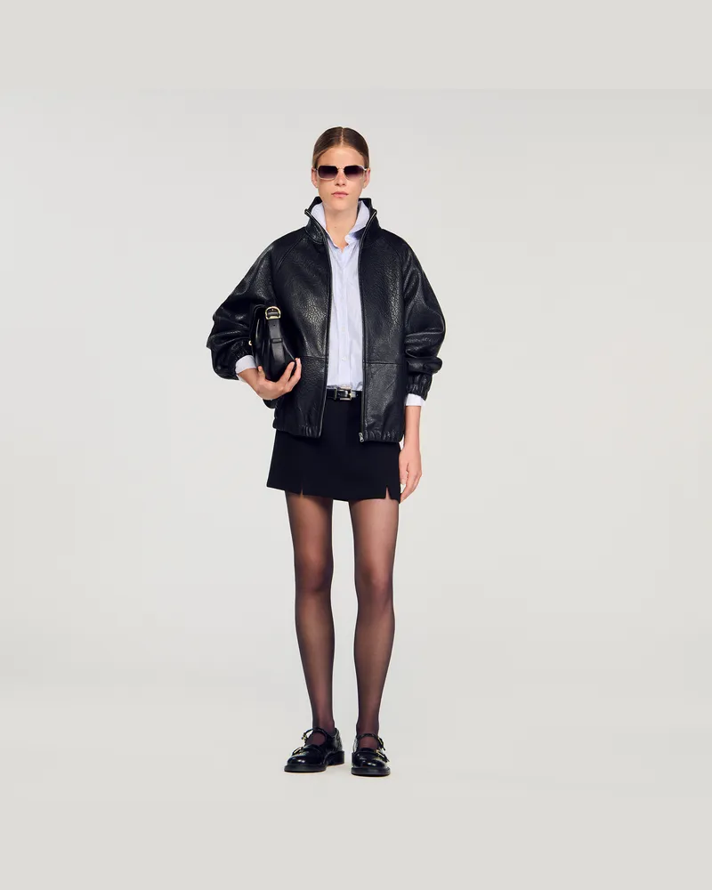 Sandro Oversize-Lederblouson Schwarz