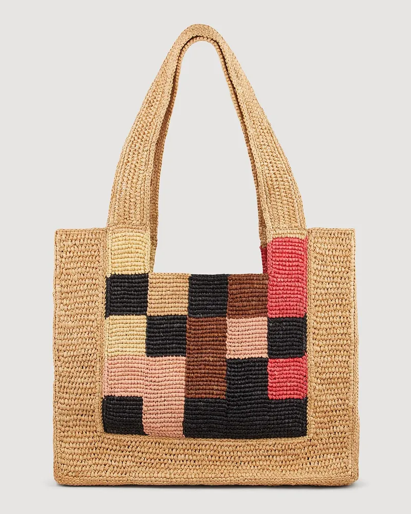 Sandro Tasche aus Raffia mit Schachbrettmuster Mehrfarbig