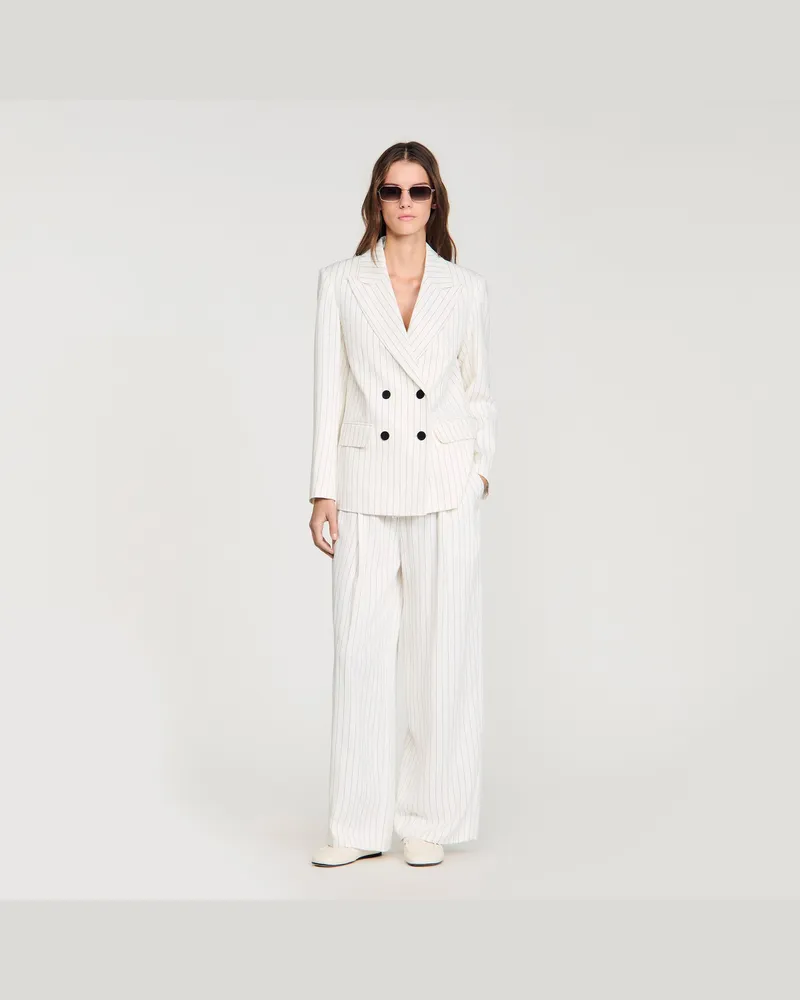 Sandro Gestreifter Blazer Ecru