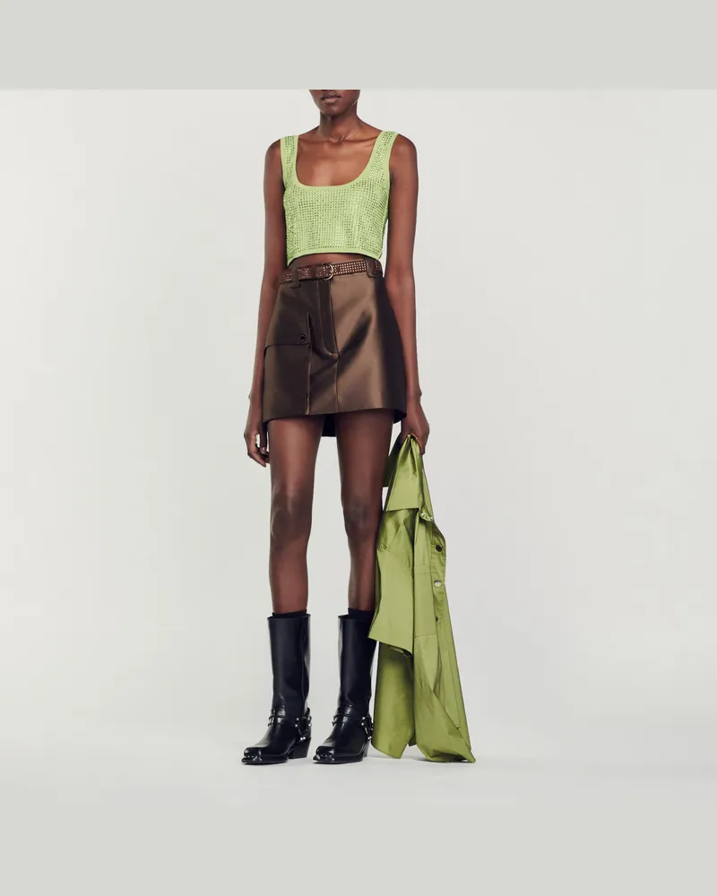 Sandro Brassière-Top mit Strassverzierung Hell-khaki