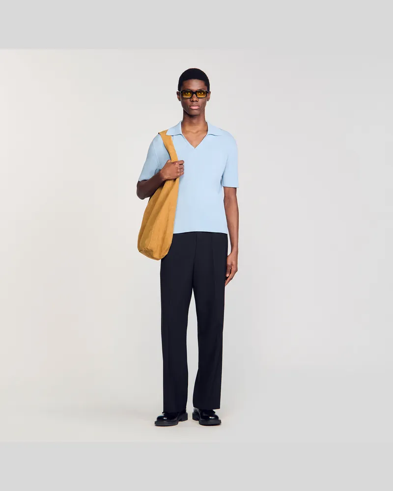 Sandro Poloshirt aus Rippstrick Himmel