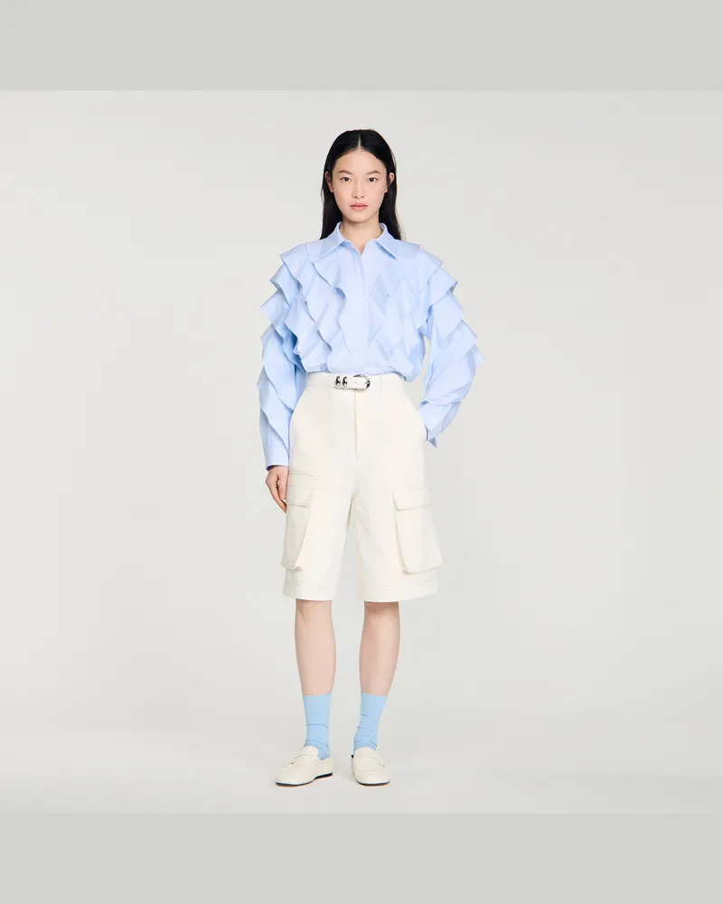 Sandro Baumwollbluse mit Volants Himmel-blau