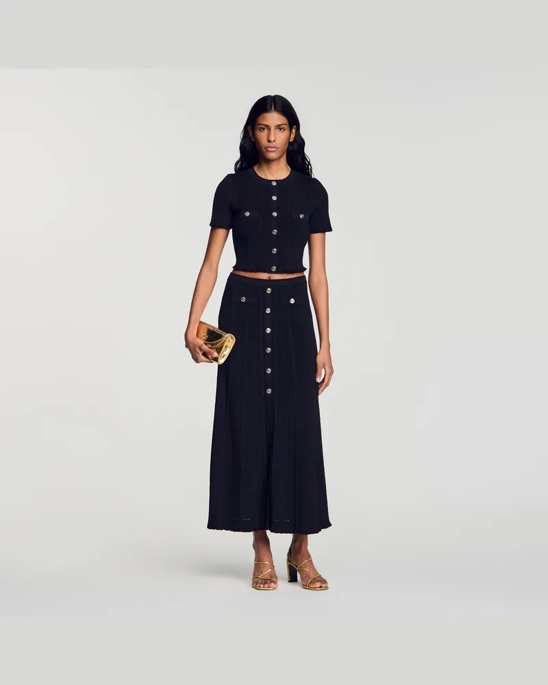 Sandro Kurzer Pointelle-Cardigan Black