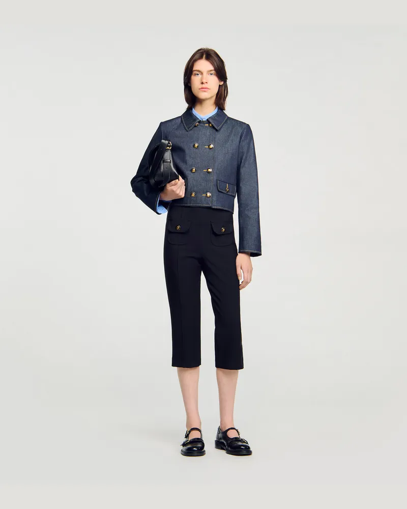 Sandro Taillierter Blazer aus Denim Bleu