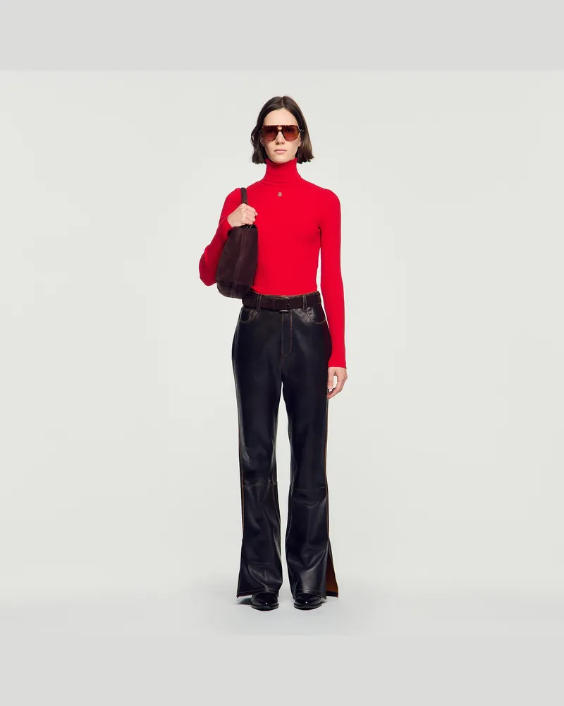 Sandro Rollkragenpullover mit Zopfmuster Rot