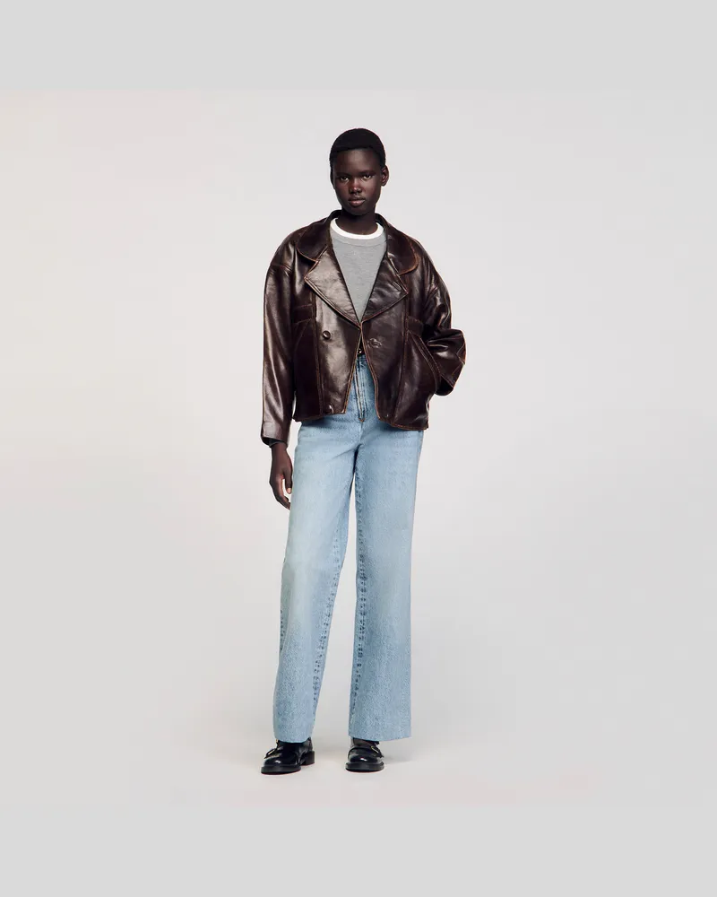Sandro Oversize-Lederjacke Braun