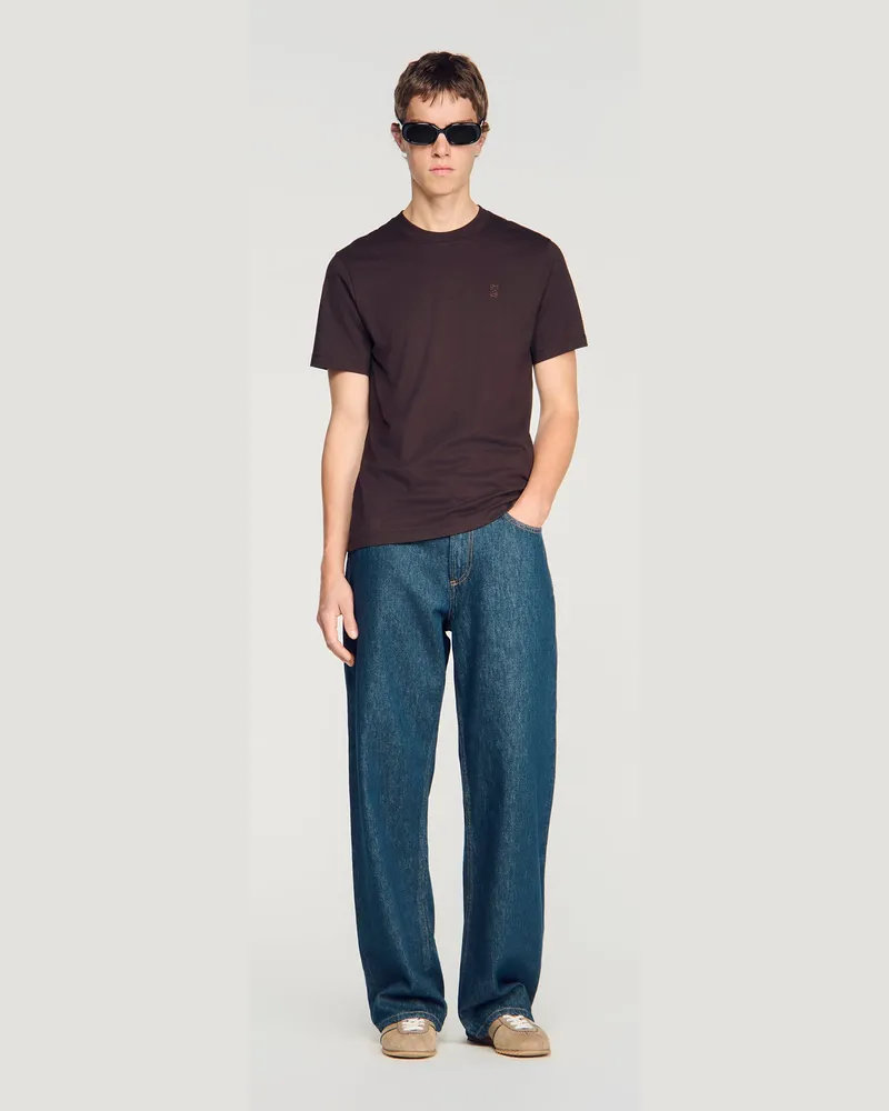 Sandro Baumwoll-T-Shirt mit Logo Schokolade