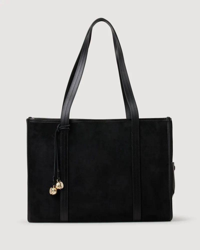 Sandro Shopper-Tasche aus Veloursleder Schwarz