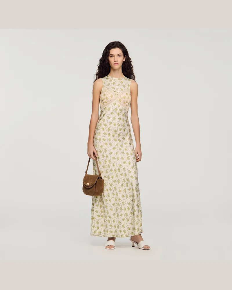 Sandro Langes Kleid mit Blumendruck Olive