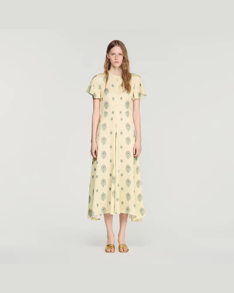 Sandro Langes Kleid mit Paisley-Muster Blass-gelb