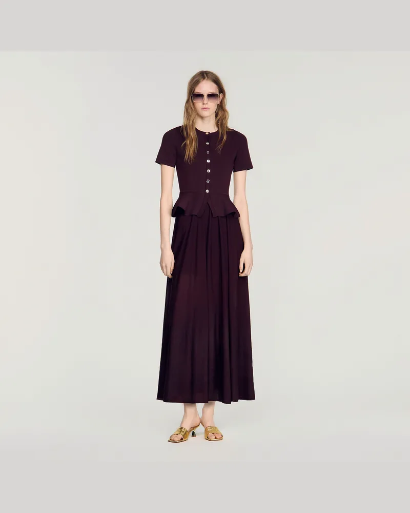 Sandro Langes Strickkleid mit Schößchen Bordeaux