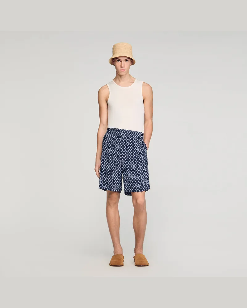 Sandro Fließende Shorts mit Ketten-Print Marine