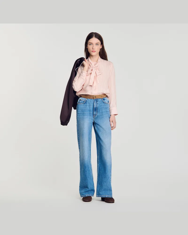 Sandro Gestreiftes Hemd mit Schluppe Blass-rosa