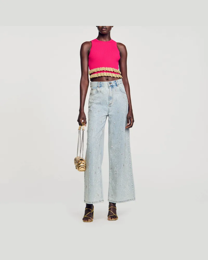 Sandro Pullover mit Rüschen Fushia