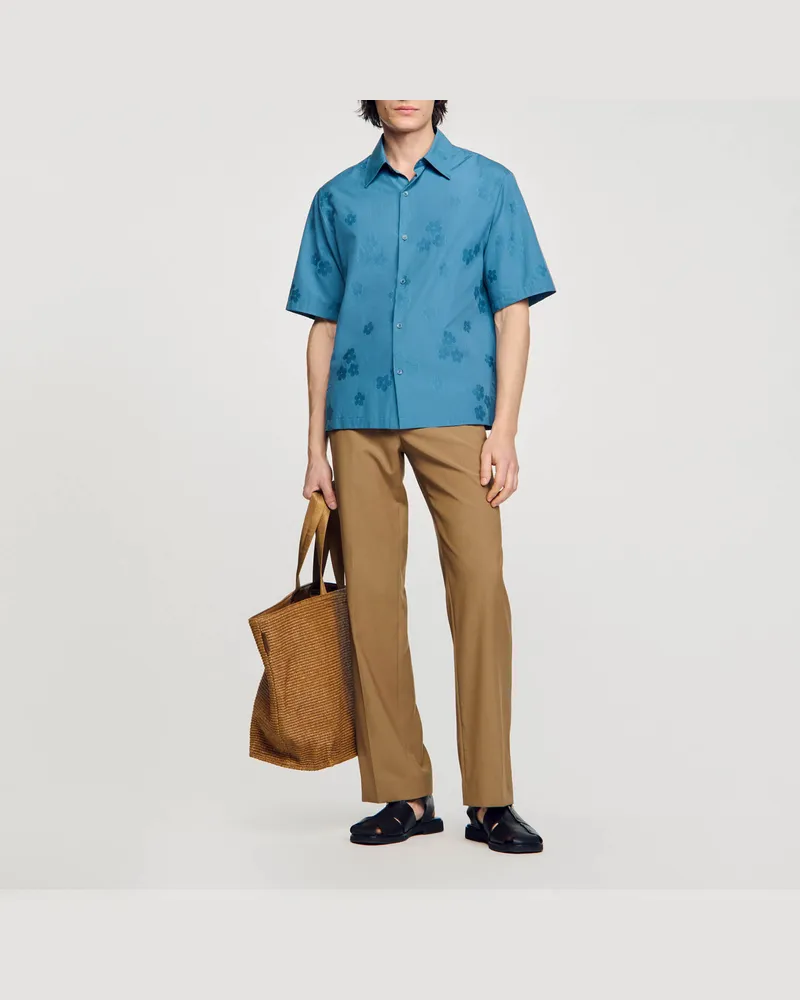 Sandro Oversize-Hemd mit floralem Jacquard Blau