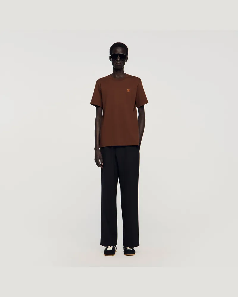 Sandro T-Shirt mit Leder-Logo Ginger