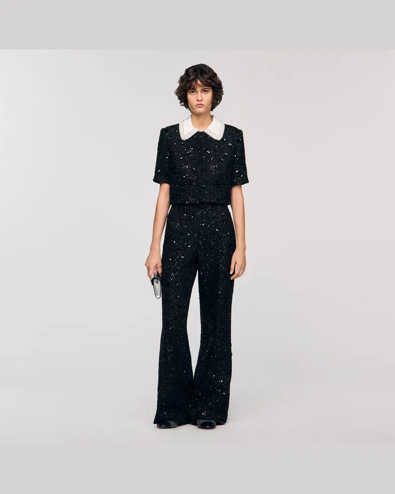 Sandro Hose aus Tweed mit Strass Schwarz