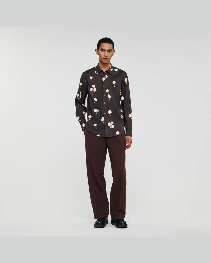 Sandro Hemd aus Leinen mit Blumenprint Schokolade