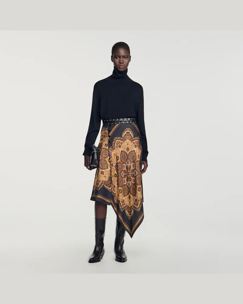 Sandro Asymmetrischer Rock mit Tuchmuster Noir