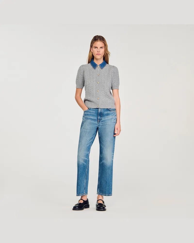 Sandro Cardigan mit Denim-Kragen Grau