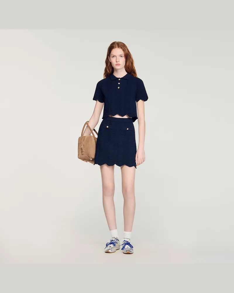 Sandro Polo-Pullover mit Strickmuster Marine