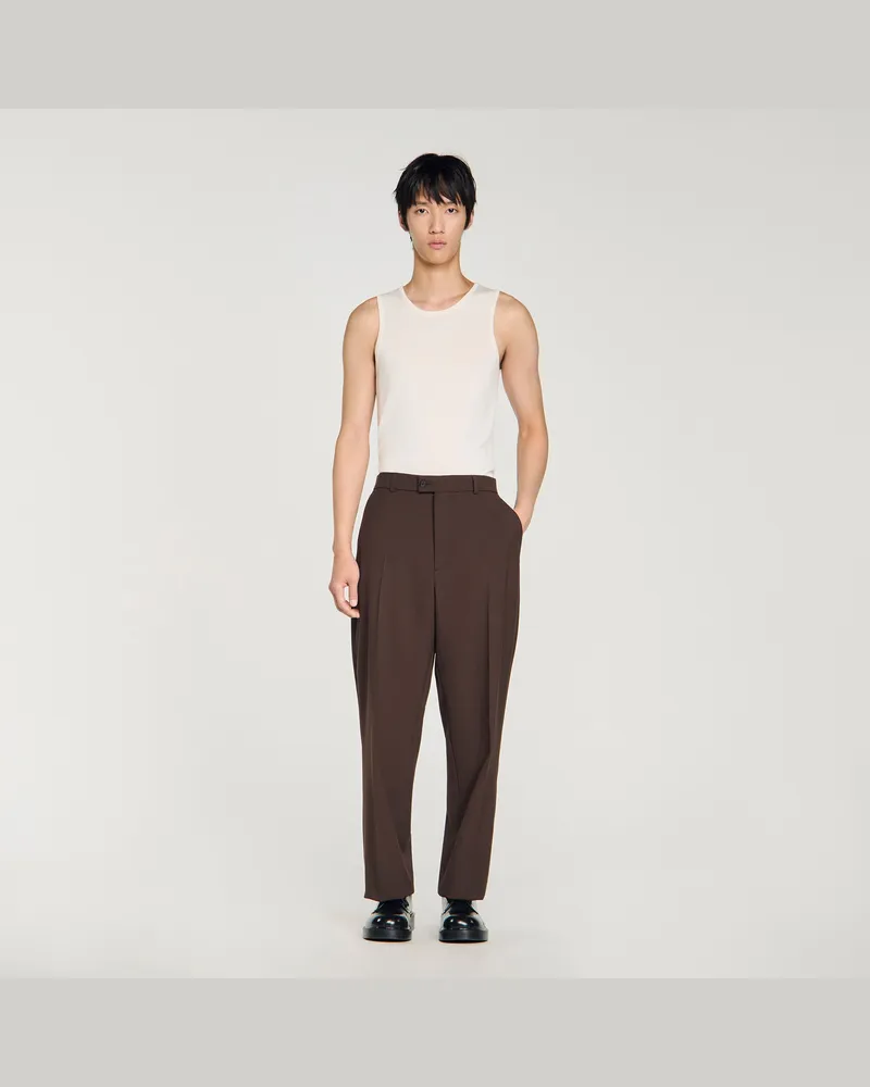 Sandro Oversize-Hose aus Wolle Schokolade